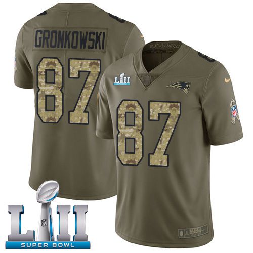 Men New England Patriots #87 Gronkowski Green Salute To Service Limited 2018 Super Bowl NFL Jerseys->new england patriots->NFL Jersey